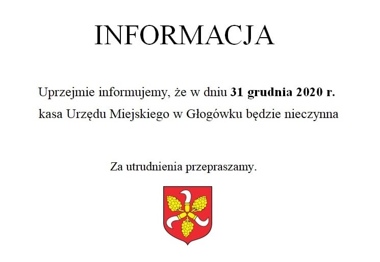 Ogłoszenie o zamknięciu kasy